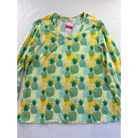Women’s Fresh Produce Green & Yellow Pineapple Print Long Sleeve Shirt Sz 2X - Picture 1 of 4